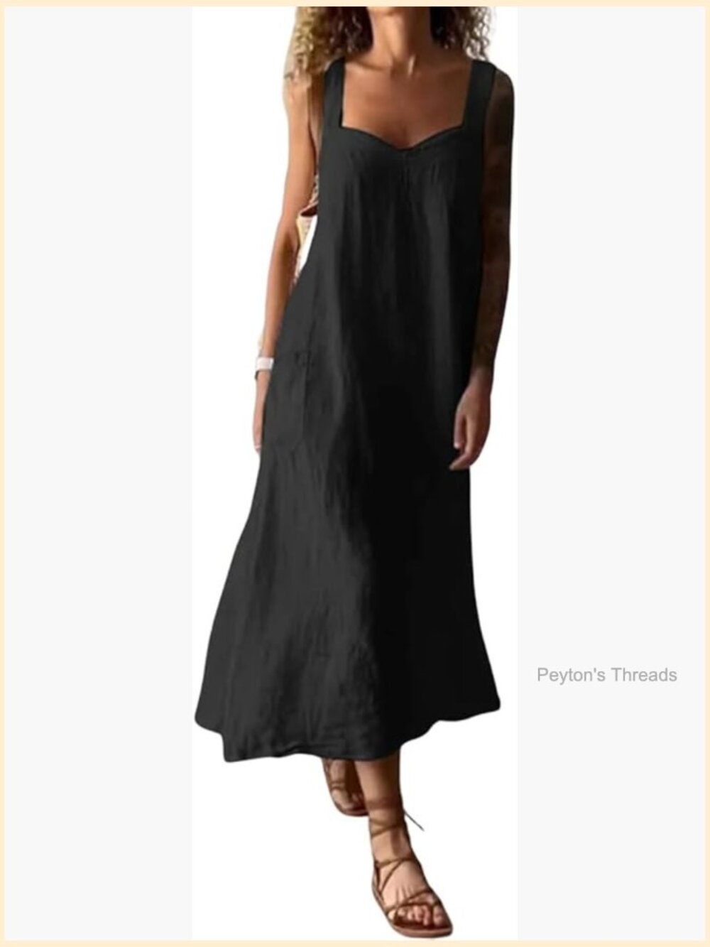 Linen A-Line Midi Overall Dress with Spaghetti Straps